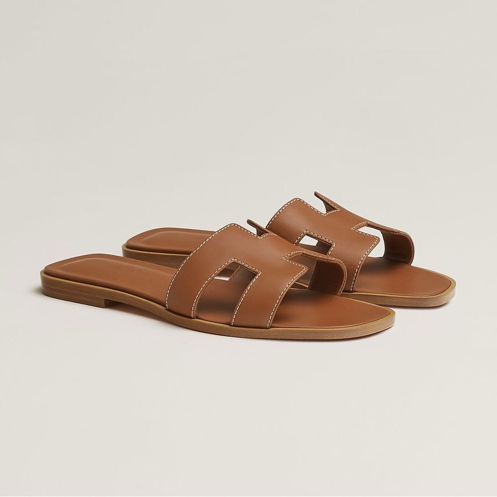 Hermes Brown H-Pattern Leather Sandals